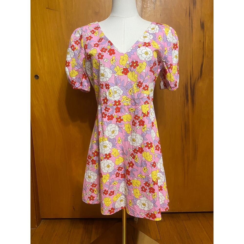 NWT Vero Moda Floral Pink Mini Dress Short Sleeves Cotton Cutout Summer Girlhood